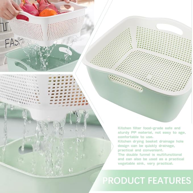 Double-layer Draining Basket Plastic Fruits & Vegetable Wash & Drain Basket - Image 3