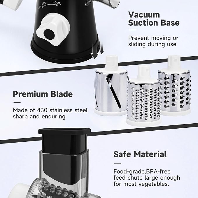Rotary Cheese Grater with Handle, Kitchen Mandoline Vegetable Slicer with 3 - Image 5