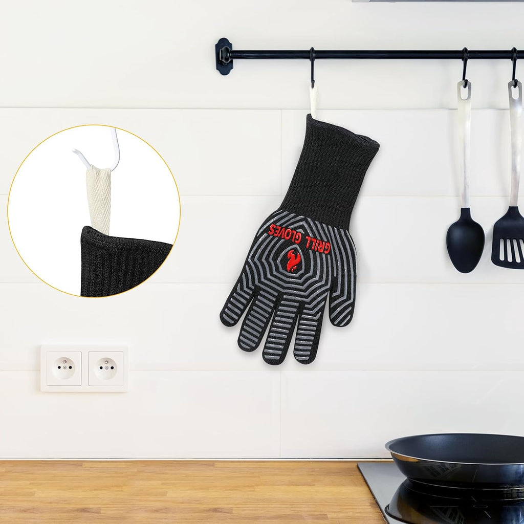 QUWIN BBQ Gloves, Oven Gloves 1472°F Extreme Heat Resistant, Grilling