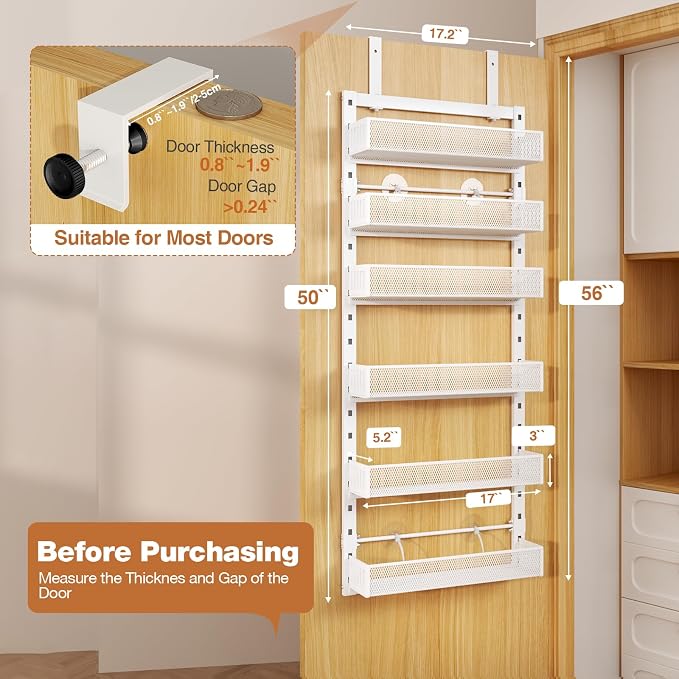 Pantry Door Organizers and Storage, 6-Tier Large Metal Heavy-Duty Frame Over - Image 2