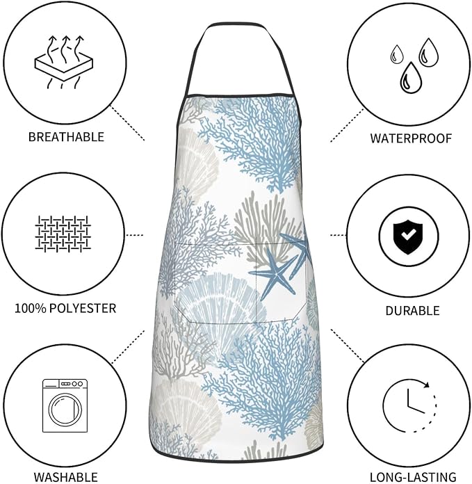 Nautical Coastal Oven Mitts Pot Holders Blue Cooking Apron Set of 5 Silicone - Image 5