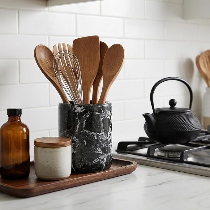 Radicaln Marble Utensil Holder 6.5" Inches Black Handmade Spatula Set - Image 4
