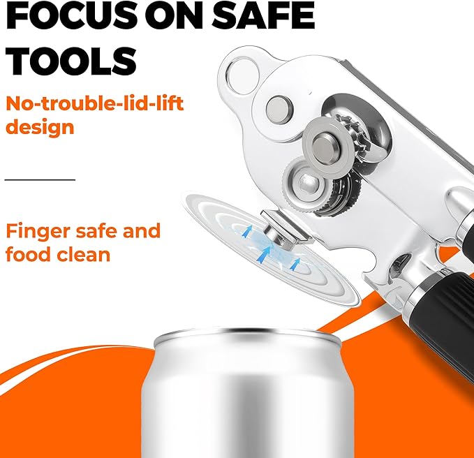 Can Opener Manual with Magnet, Soft Grip Rubber Handle Sharp Blade Smooth Edge - Image 5