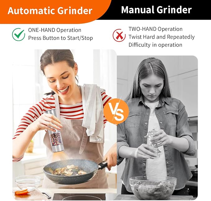 Stainless steel Electric Salt and Pepper Grinder Set, Large Capacity Automatic - Image 3
