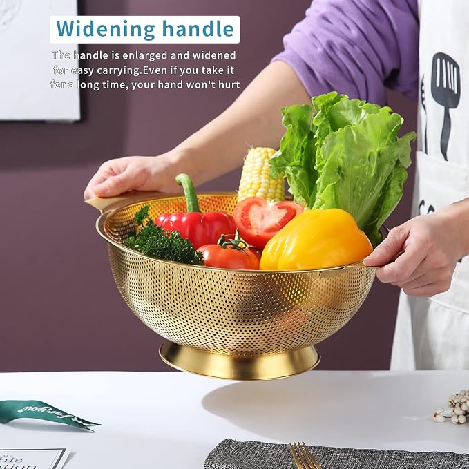 Kyraton Gold Colander 5 Quart, Professional Titanium Gold Plating Stainless - Image 3