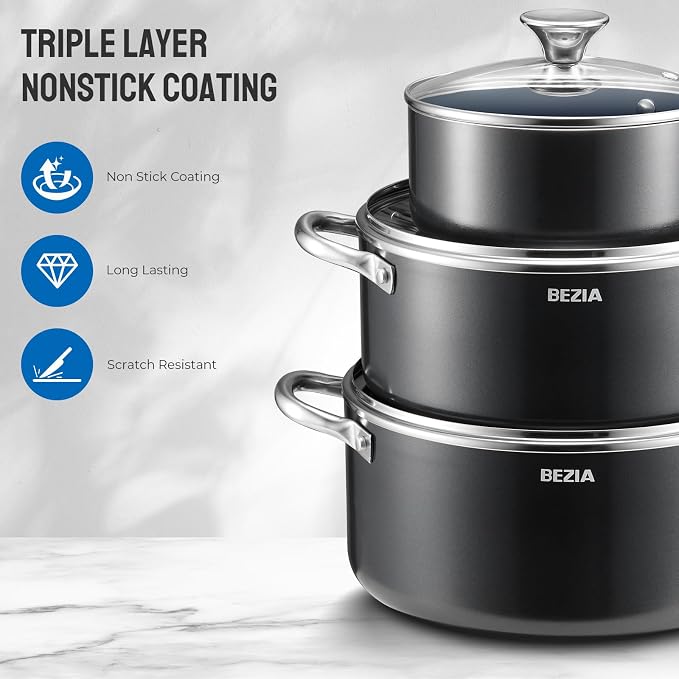 Induction Cookware Set 6-Piece, Stackable Kitchen Cooking Pots Set, 6qt 4.8qt & - Image 8