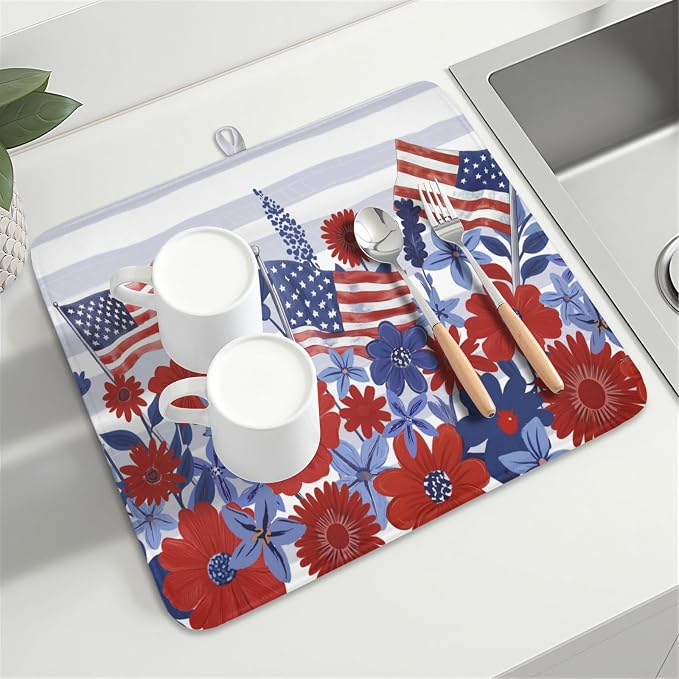 Patriotic Floral Dish Drying Mat - Image 8