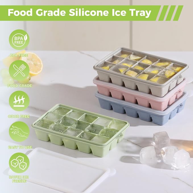 Silicone Ice Cube Trays with Lid, Easy Release Ice Molds, Reusable and - Image 4
