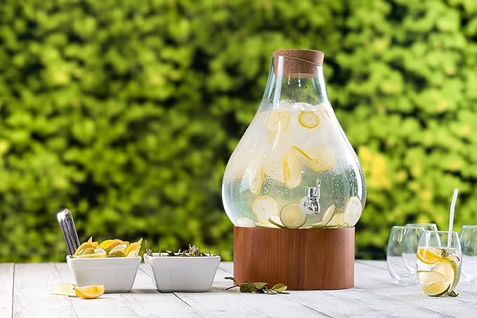 Classic Home Teardrop Clear Glass Ice Cold Beverage Drink Dispenser- 2.75 Gallon - Image 4