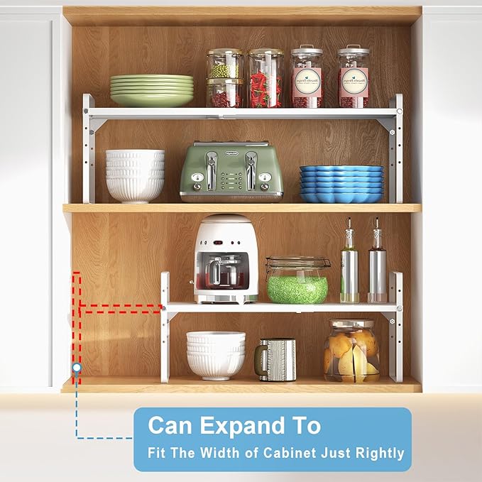 Set of 2 Expandable Cabinet Shelf Organizer, Stackable Kitchen Countertop - Image 5