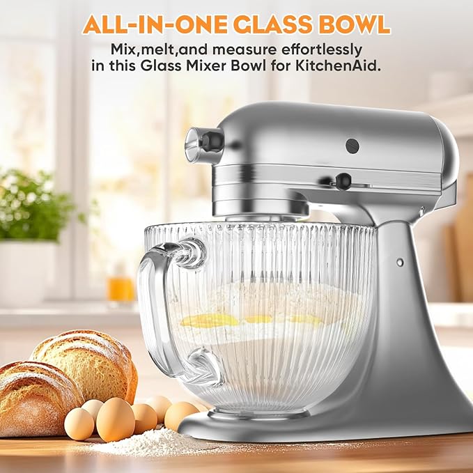 Cofun Glass Mixer Bowl for Kitchenaid Tilt-Head Stand Mixers 4.5-5 Quart - Image 2