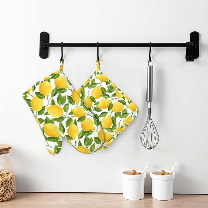 Lemon Oven Mitts and Pot Holders Sets of 4, Resistant Hot Pads - Image 6