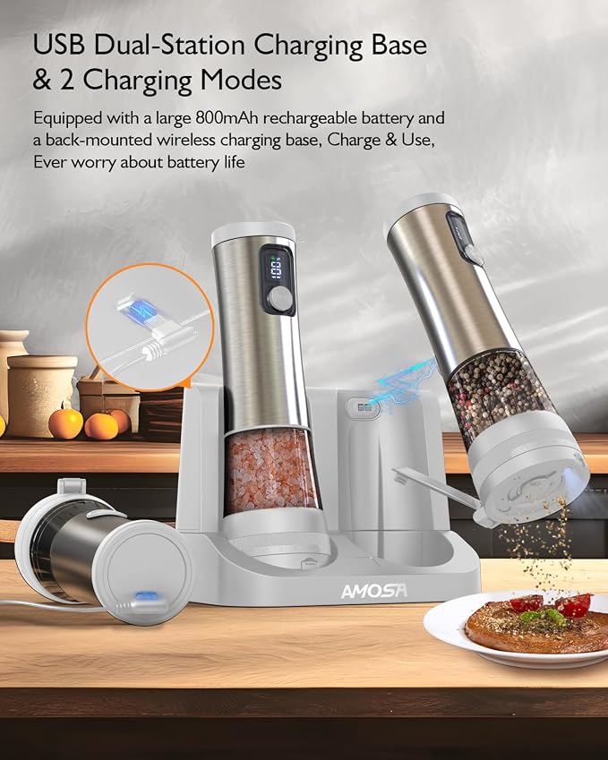 Electric Salt and Pepper Grinder Set, Upgraded 2-Speed Setting, External 5 - Image 5