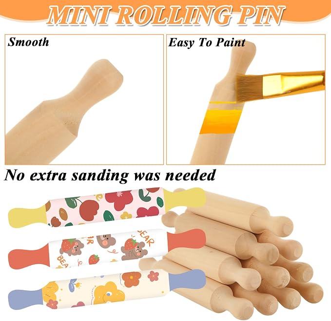 50Pcs Mini Rolling Pin, 5.5 Inches Mini Wooden Rolling Pins, Small Dough - Image 5