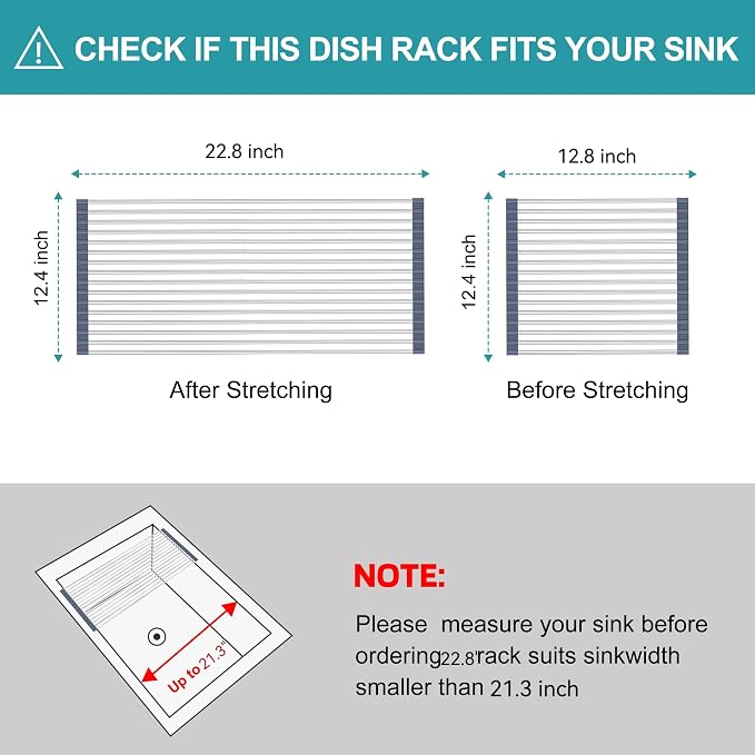 BBXTYLY Extra Large Expandable Roll Up Dish Drying Rack, Over The Sink Drying - Image 2