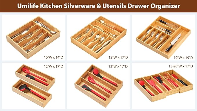 Umilife Bamboo Kitchen Drawer Organizer, 7 Inch Silverware Utensils Tray Holder - Image 6