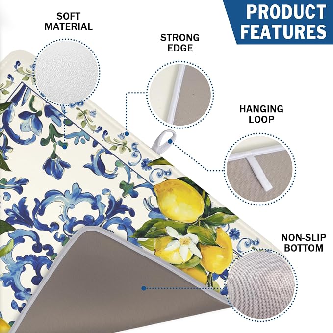 Lemon Dish Drying Mat 24x18 Inch, Italian Olive Tree Dish Drainer Mats Summer - Image 3