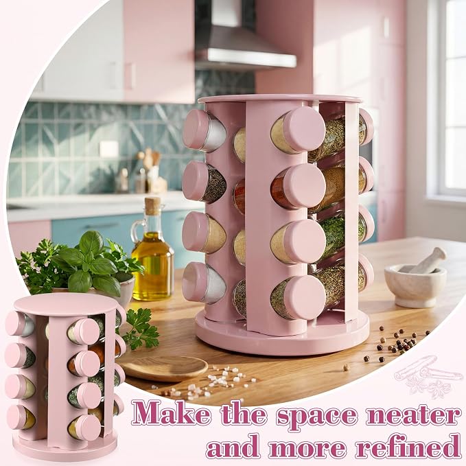 Yungyan Pink Rotating Spice Rack Seasoning Organizer - Image 5