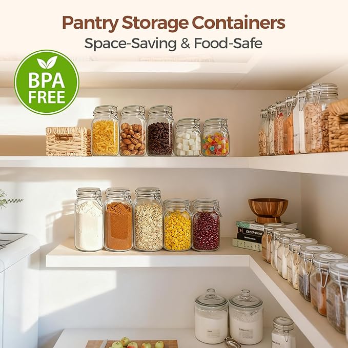 ComSaf 6-Pack 27oz Square Glass Pantry Canisters, Aesthetic Food Storage Jars - Image 7