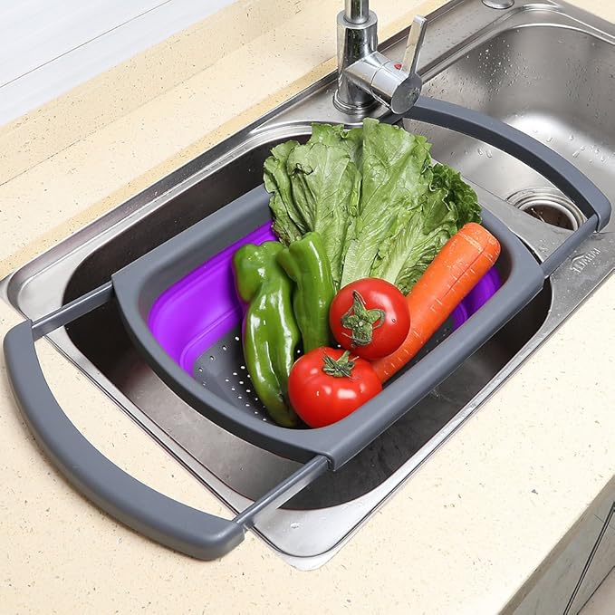 Qimh Collapsible Colander, Kitchen Colander Set Over Sink Strainer - Image 4