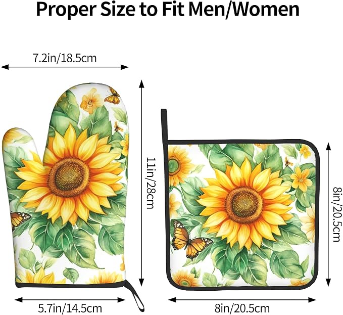 Sunflower Oven Mitts and Pot Holders Sets Watercolor Yellow Floral Plant - Image 3