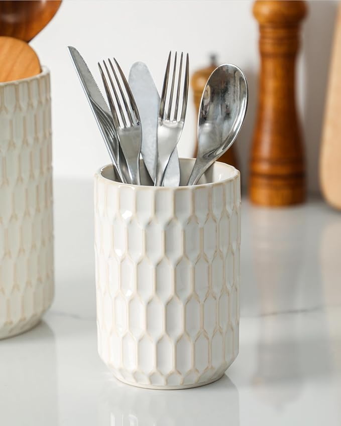 Utensil Holder, 7.5"+5.3" Ceramic Kitchen Utensil Holder - Image 8