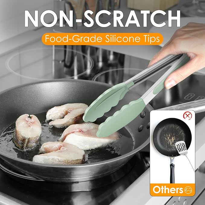 HOTEC Premium 7 & 9 Inch Kitchen Tongs, Stainless Steel Locking Cooking Tongs - Image 5