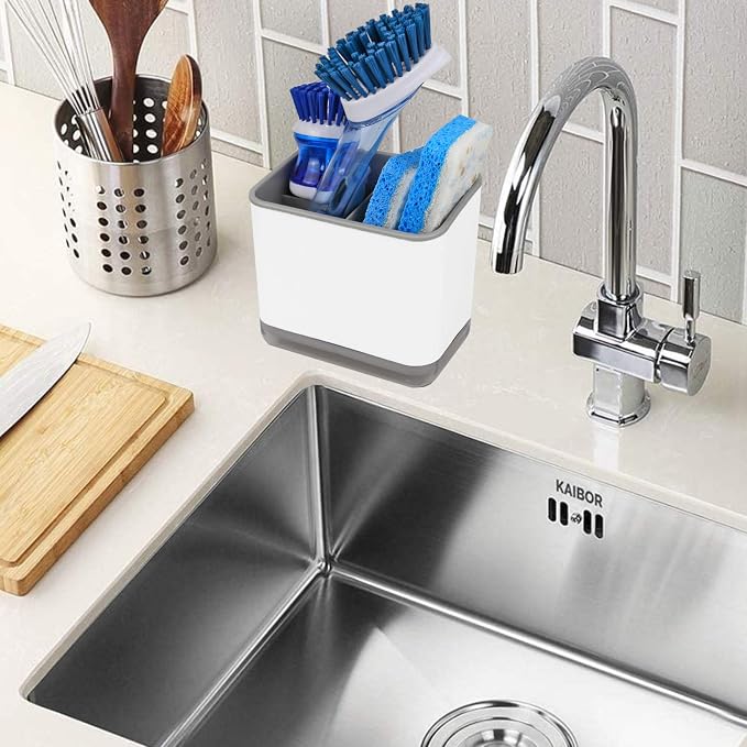 KeFanta Sink Counter Caddy, Plastic Dish Sponge Holder, Kitchen Brush and - Image 7