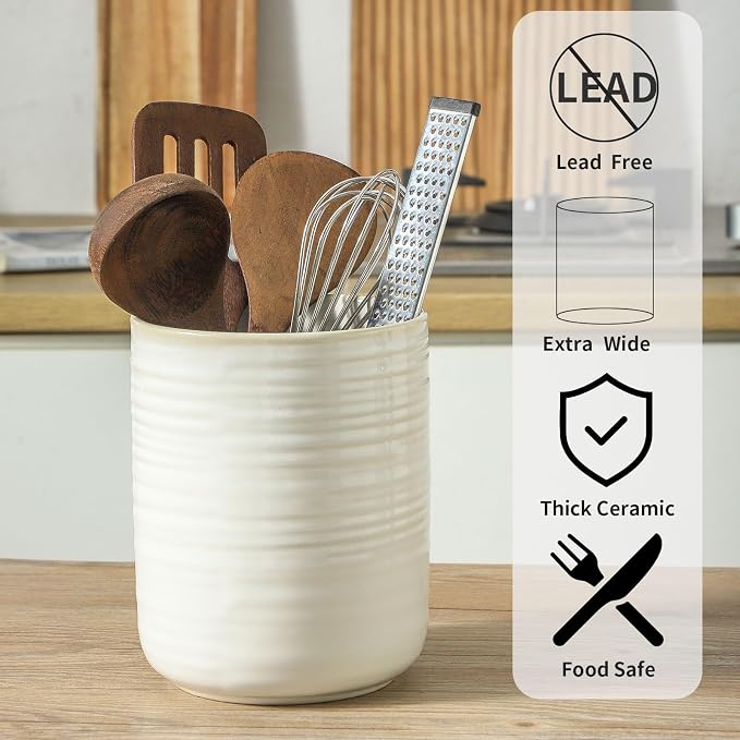 HASENSE Cooking Utensil Holder, 7.4"+5.5" Ceramic Kitchen Utensil Holder - Image 7