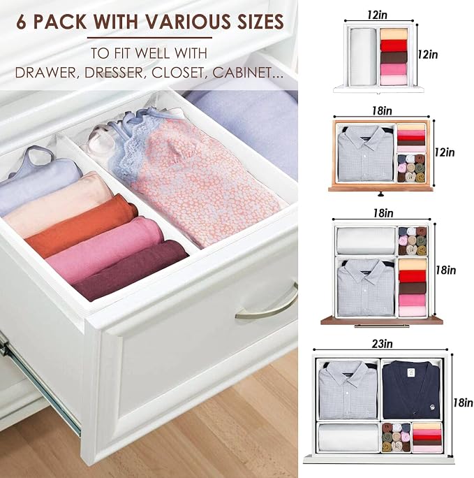 Criusia 6 Pack Clothes Drawer Organizer, Fabric Foldable Closet Dresser Drawer - Image 4