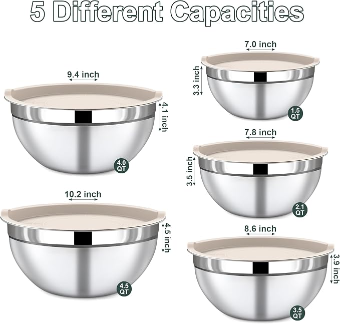 5 Piece Stainless Steel Mixing Bowls - Image 2