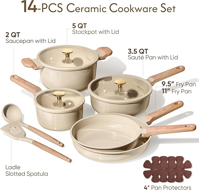 CAROTE 14Pcs Pots and Pans Set Non stick, Ceramic Cookware Set, Non-toxic - Image 2