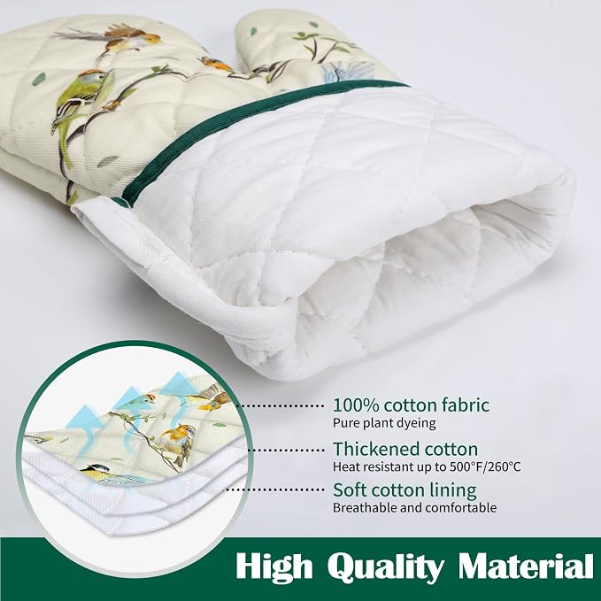 Bird Branch Oven Mitts and Pot Holders Sets 2Pcs, 100% Cotton Heat Resistant - Image 2