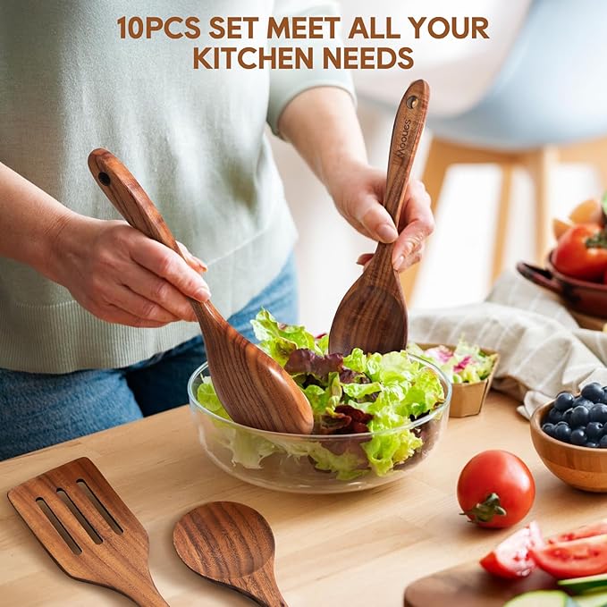 Wooden Spoons for Cooking, Comfortable Grip, Heat Resistant Kitchen Utensils - Image 7