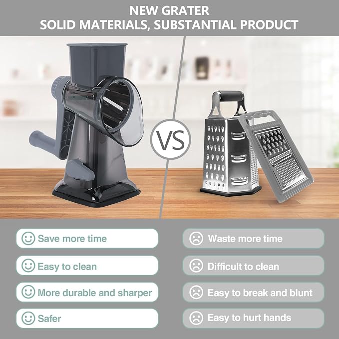 Rotary Cheese Grater with Handle-Versatile Cheese Grater Non-Slip Suction Base - Image 5