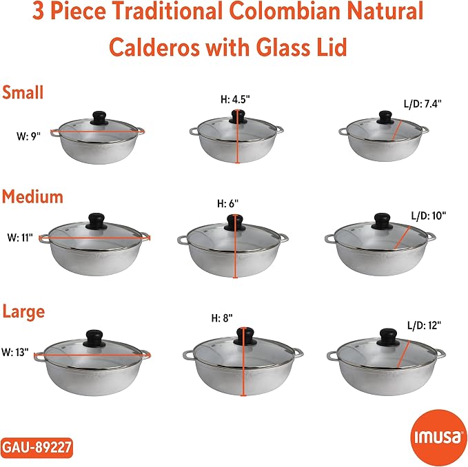 IMUSA Caldero Stock Pot with Glass Lid 3pc Set, 1.5/3.5/7 QT, Cast Aluminum - Image 2