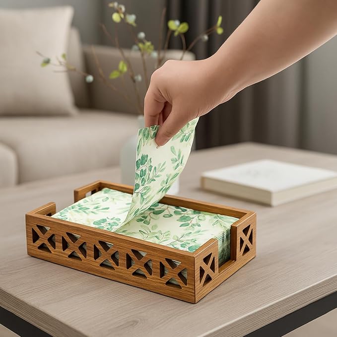 Acacia Wood Paper Towel Holder for Bathroom Counter Decor Trays Table Napkin - Image 3