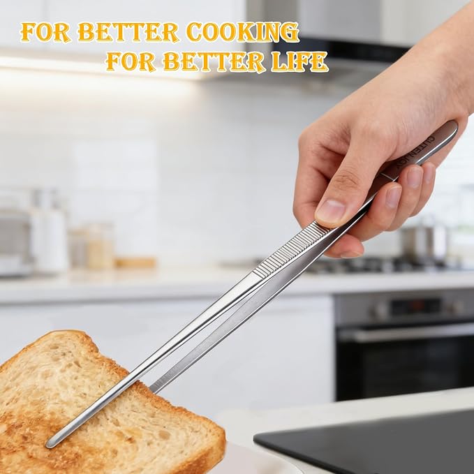 12-Inch Kitchen Tweezers, 18/8 Stainless Steel Metal Fine Tweezers Tongs - Image 5