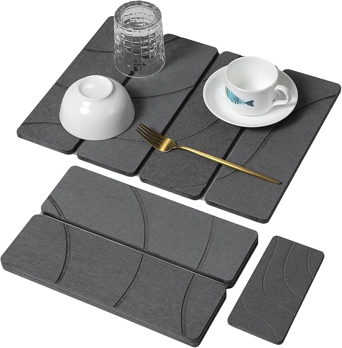Small Stone Dish Drying Mat for Kitchen Counter, Foldable Water Absorbing by linidcoudhome