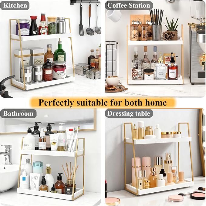 Coffee Bar Organizer for Countertop, 2 Tier Wooden Shelf for Coffeebar - Image 7