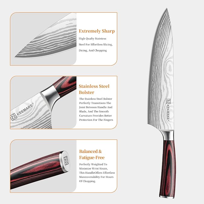 KEEMAKE Kitchen Knife Set, Ultra Sharp Chef Knife Set 7-Piece, High Carbon - Image 4