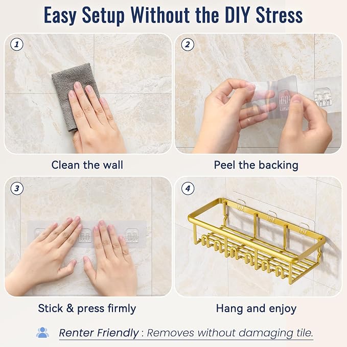 8 Pack Adhesive Rustproof Shower Shelves - Image 6