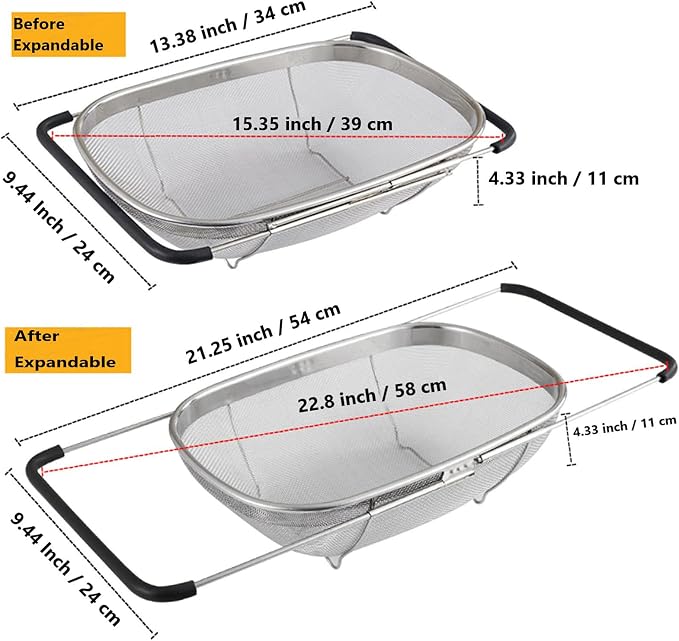 Over The Sink Stainless Steel Oval Colander - Image 3
