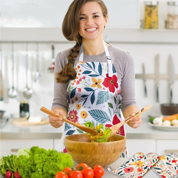 8 Pcs Kitchen Stuff Accessories Include 5 Cute Wooden Spoons & 1 Floral Kitchen - Image 7