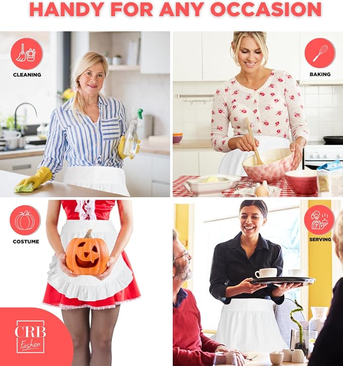 CRB Fashion Waist Apron Kitchen Cooking Restaurant Cotton Bistro Half Aprons - Image 3