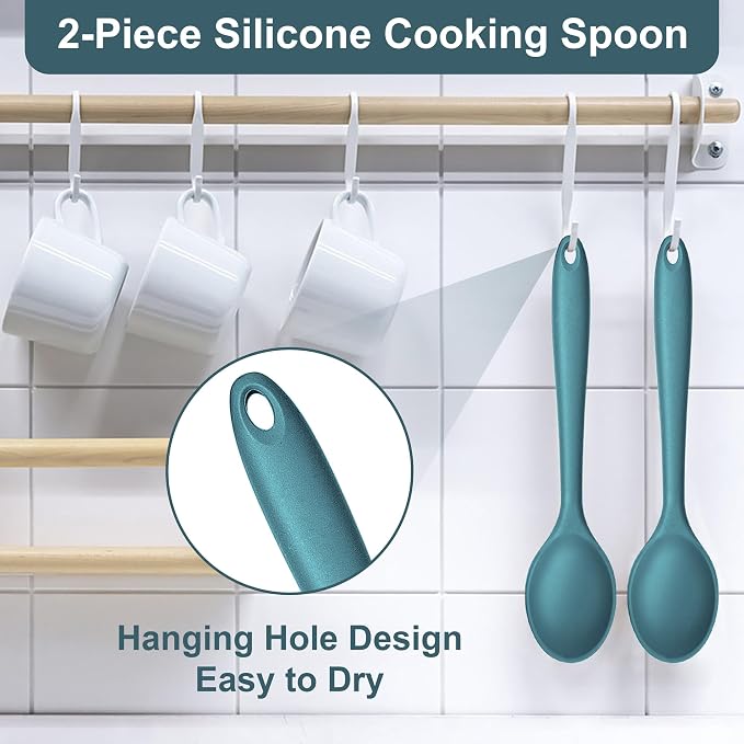 E-far Silicone Cooking Spoon Set of 2, Heat Resistant Kitchen Spoons Utensils - Image 5