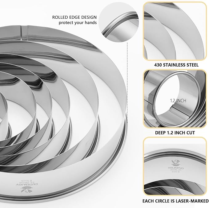 6 PCS Round Cookie Cutters, Stainless Steel Biscuit Cutters - Image 2