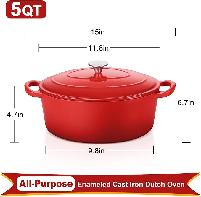E-far 5QT Oval Dutch Oven Pot - Image 2