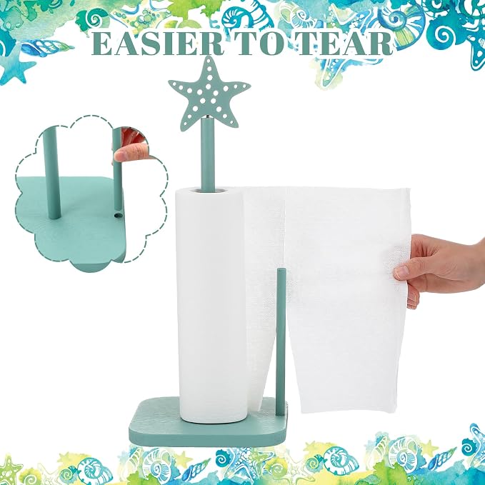 Leinuosen Beach Starfish Paper Towel Holder Rustic Beach Coastal Wooden Paper - Image 3