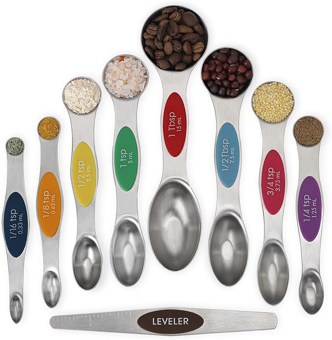 Magnetic Measuring Spoons Set Stainless Steel Dual Sided Stackable Teaspoon by CHAMTILE